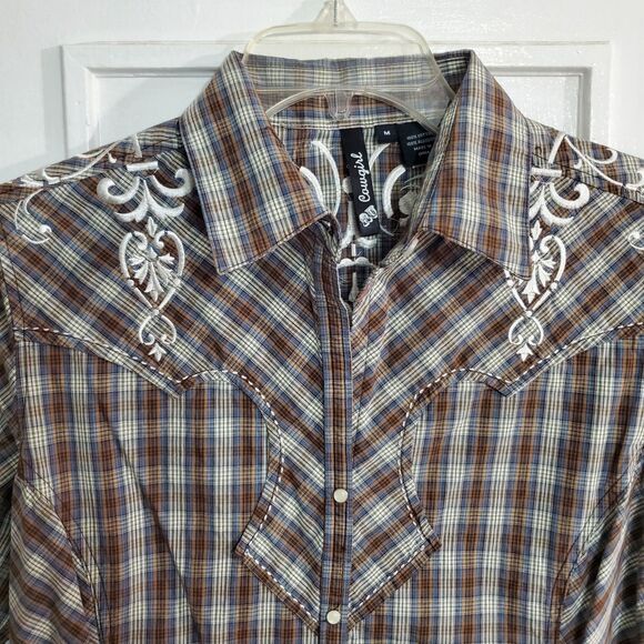 Cowgirl plaid shirt dress with Western-style embroidery and self-tie belt Size M - Picture 10 of 16